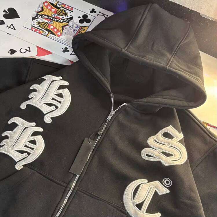 Men's Streetwear Oversized Sportswear Gothic Embroidered Zipper Hoodie & Loose Sweatpants Shorts Set