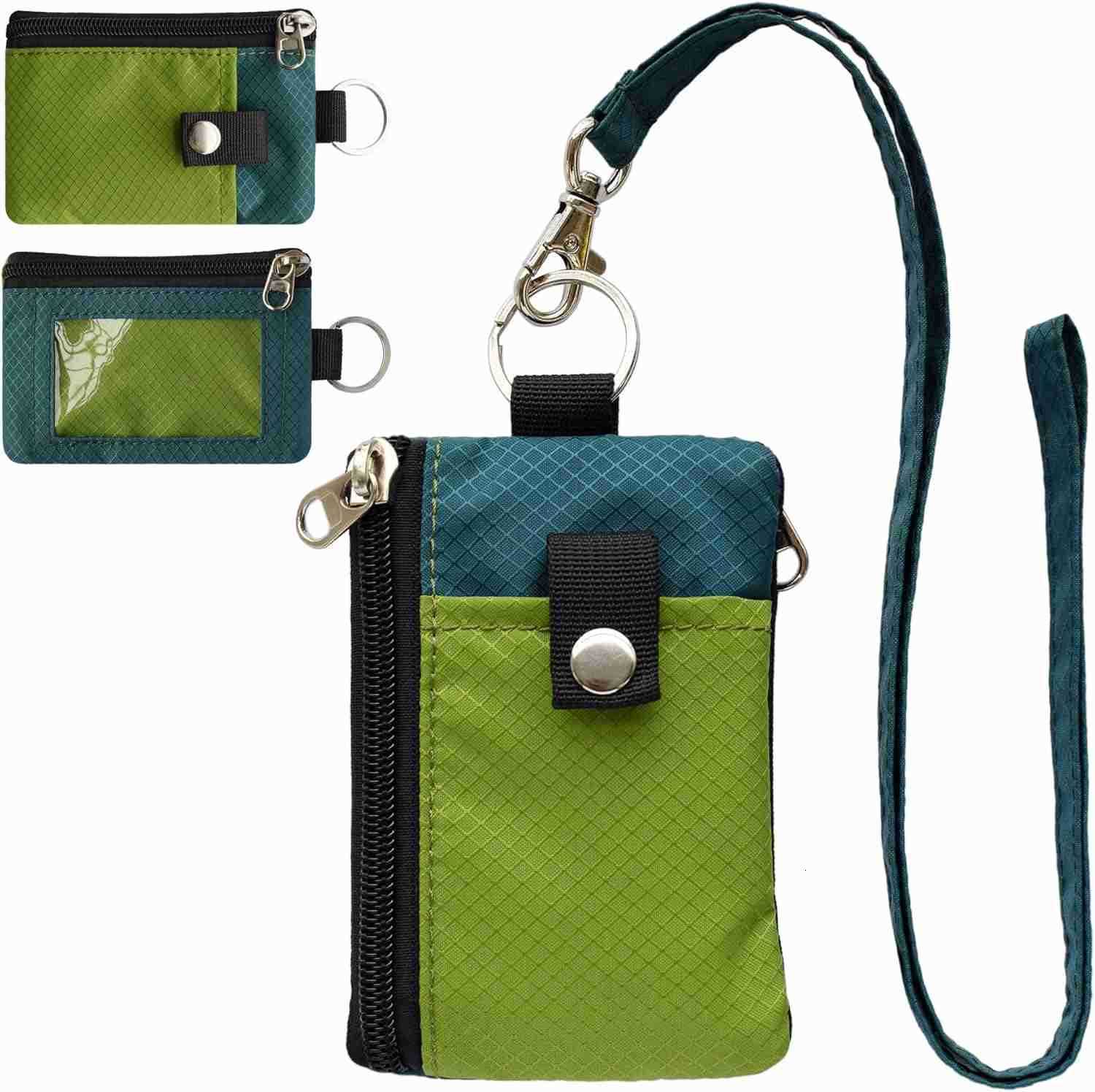 Minimalist RFID Blocking Small Wallet with ID WindowWaterResistant Zip Id Case Wallet with Lanyard Keychain for CardsCashTravelWomenMen GreenOnionDar 