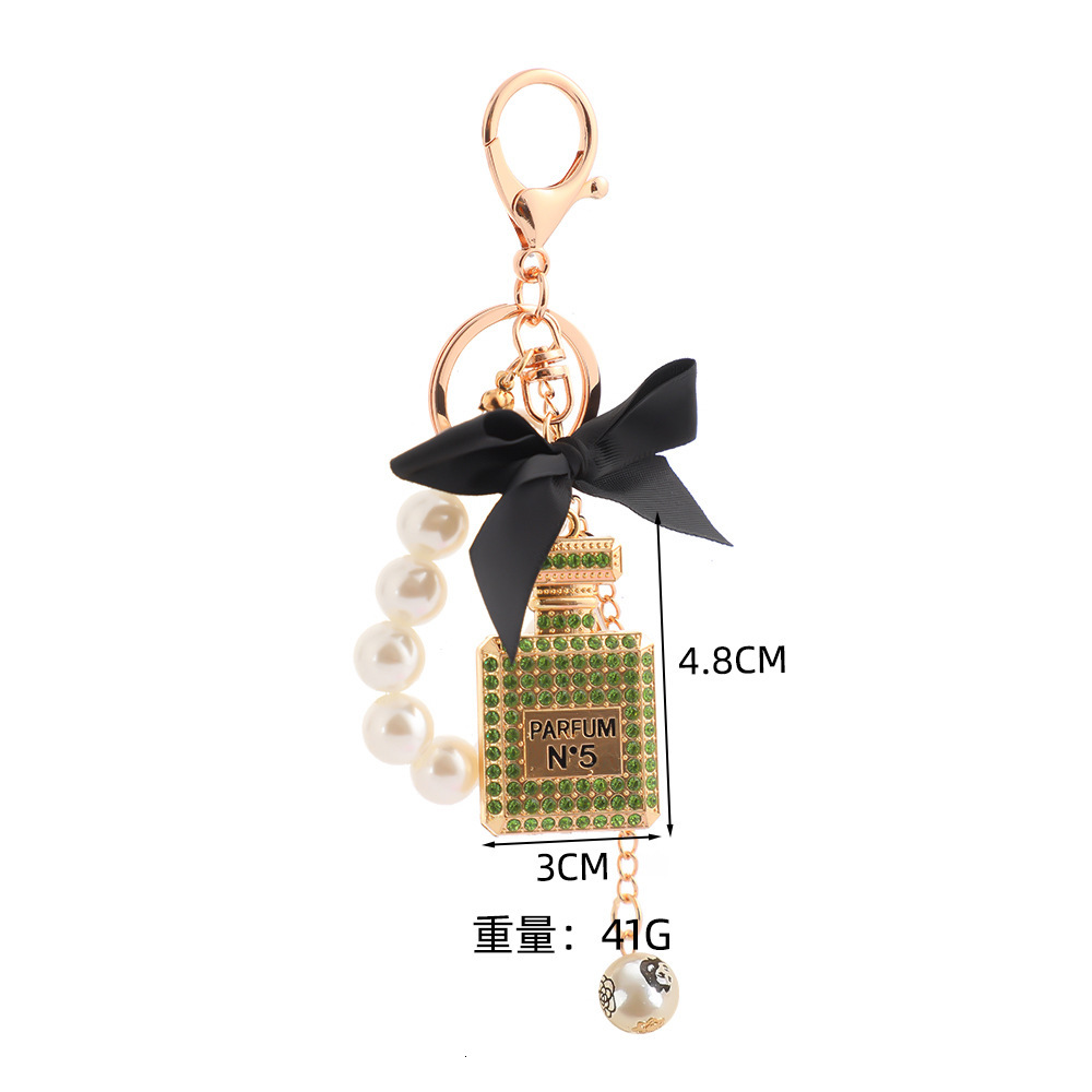 keychain designer keychain style bowknot pearl perfume bottle rhinestone bag keychain metal key pendant mini bag keychain