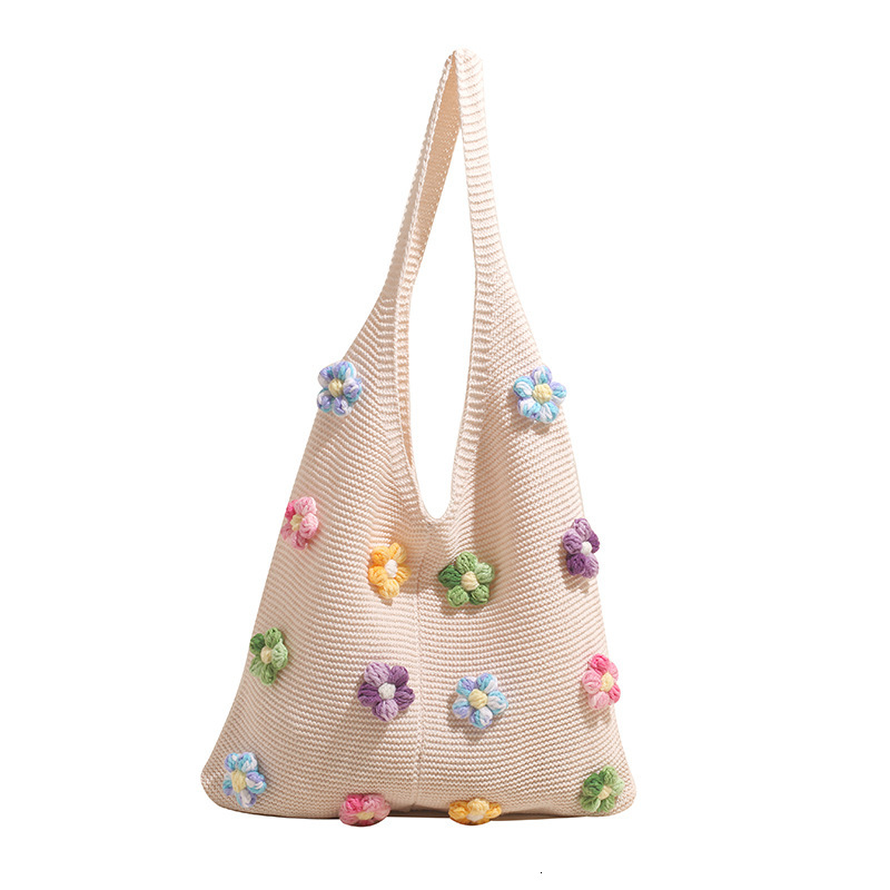 Autumn New Knitted Flower Loose Handbag Lazy atmosphere Style Versatile Simple Style Fresh Sweet Simple Women s Underarm Bag Designer Shoulder Bag