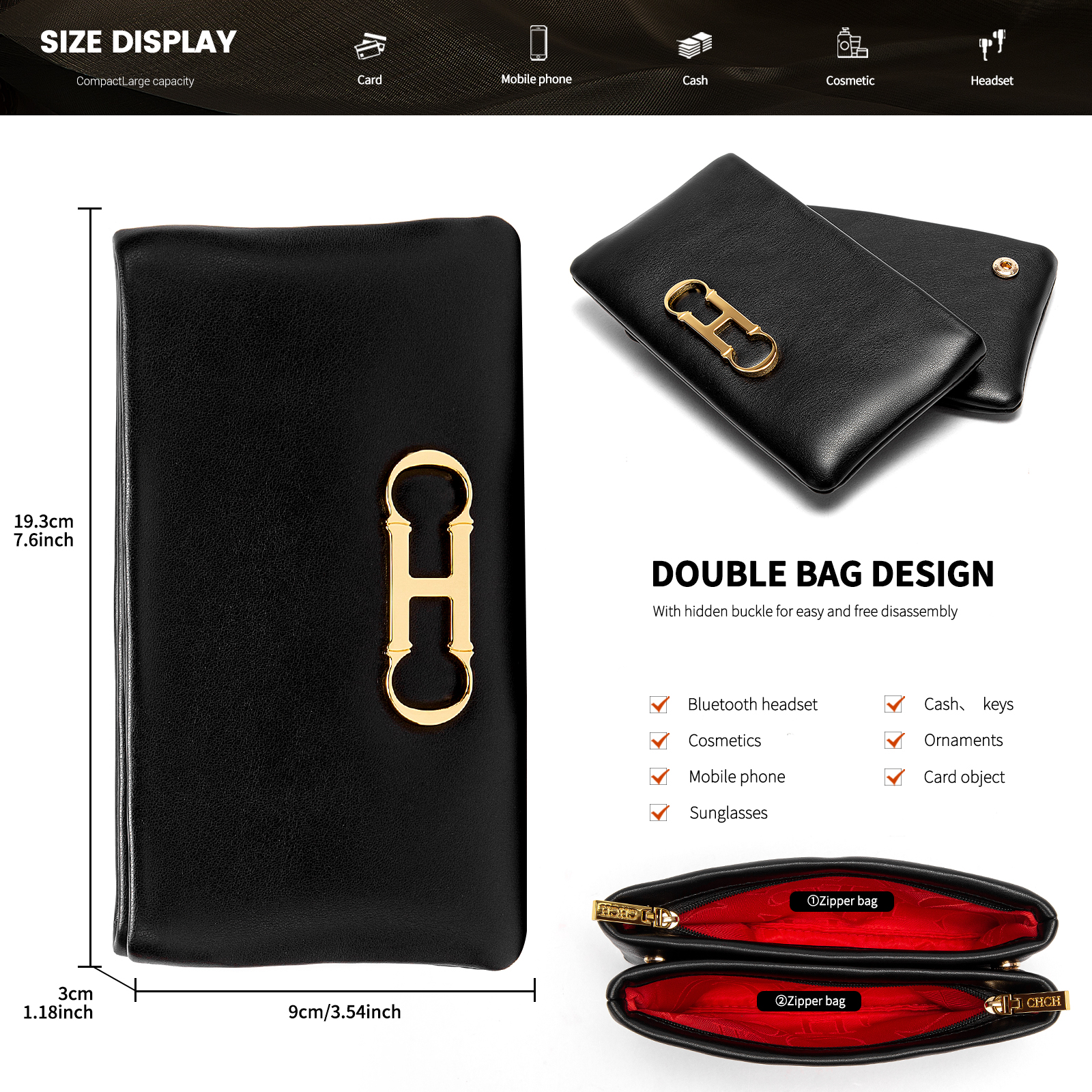 CHCH Luxury Design New 2024 Women's Solid Color Rectangular Design Handbag Letter Design Card Bag