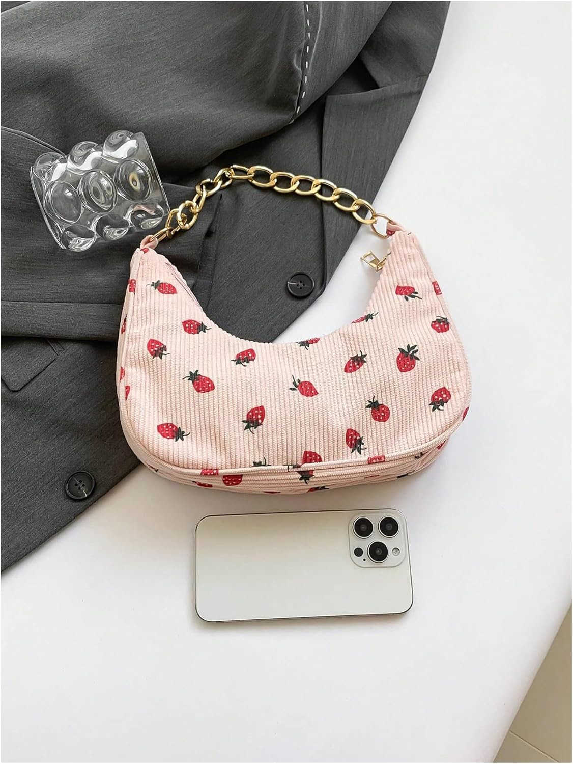 Womens Beaded Bag Floral Top Handle Hobo Purse Metal Chain Crescent Handbags M250903