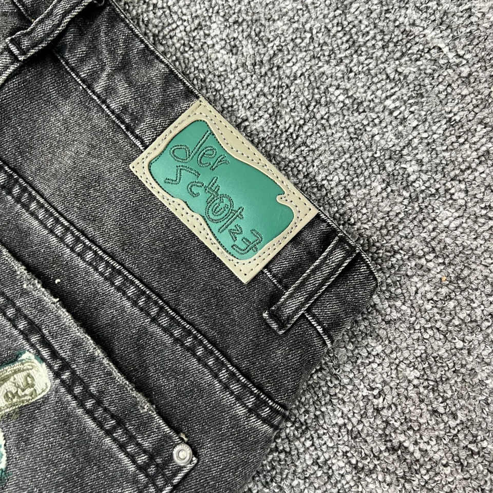 Derschutze Embroidery high quality Denim Pants Vintage men Women Baggy Straight Wide Leg Jeans streetwear 250823Z