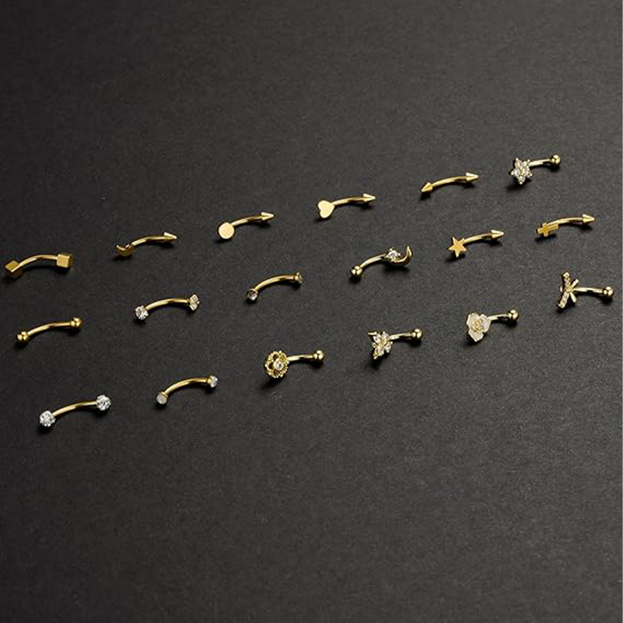 18Pcs Eyebrow Piercing Jewelry 16G Surgical Steel Curved Barbell Eyebrow Rings Butterfly Moon Lip Belly Button Rook Daith Tragus Earrings for Women Me