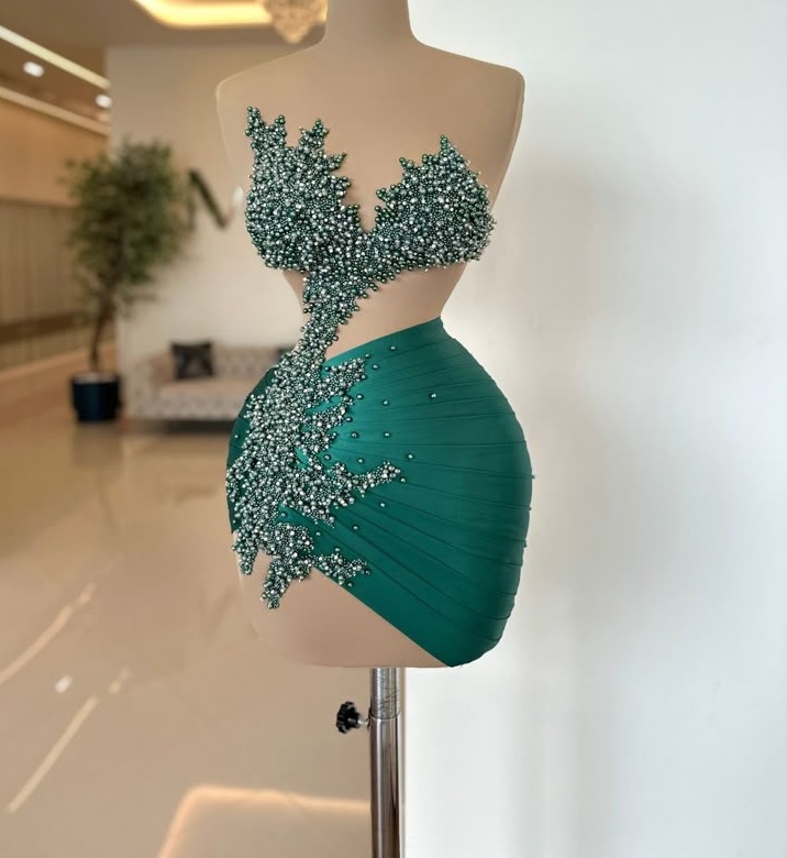 Chic Hunter Greem Sheath Cocktail Dress Satiin Peals Beaded Sweetheart Short Mini Graduation Homecoming Dresses For Special Occasions Sweetheart Gowns