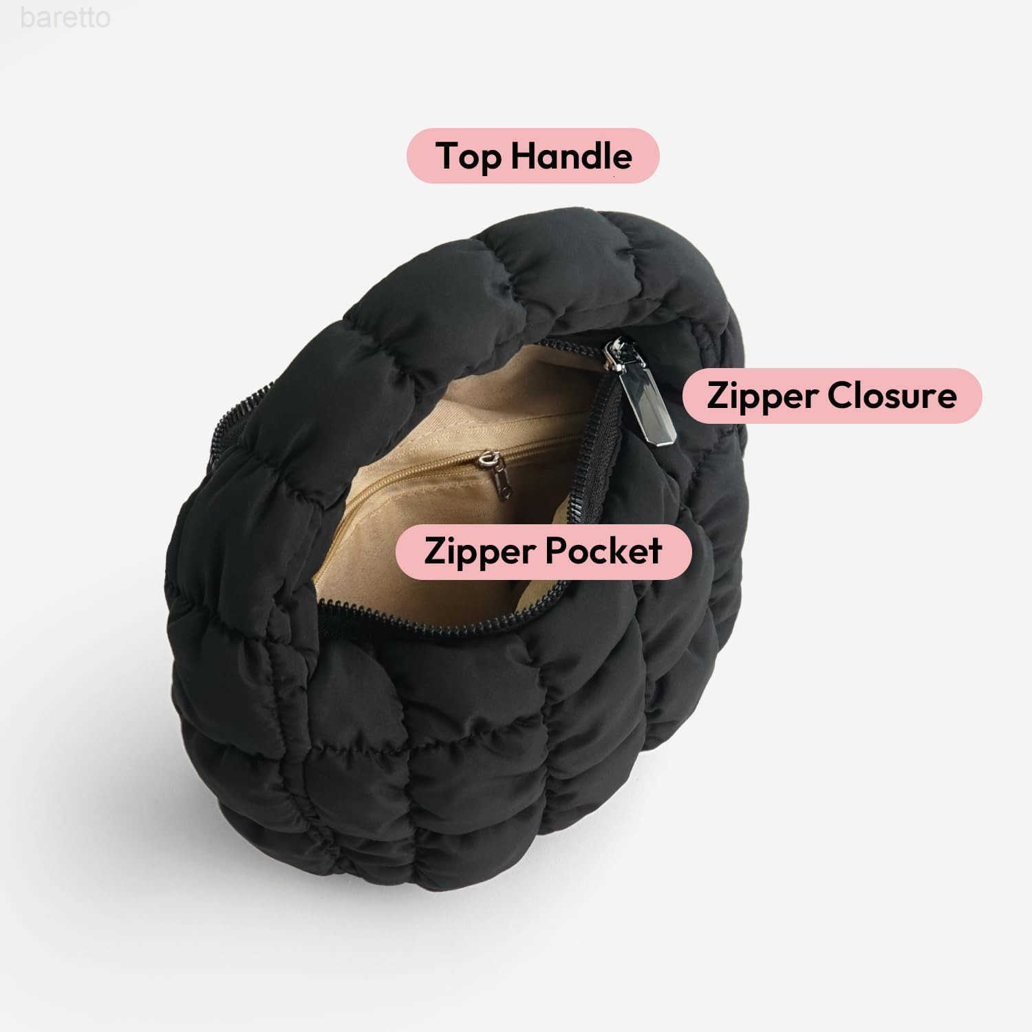 carrotez Small Quilted Crescent Bag for Women Mini Puffer Purse Puffy Bubble Bag Black M250903