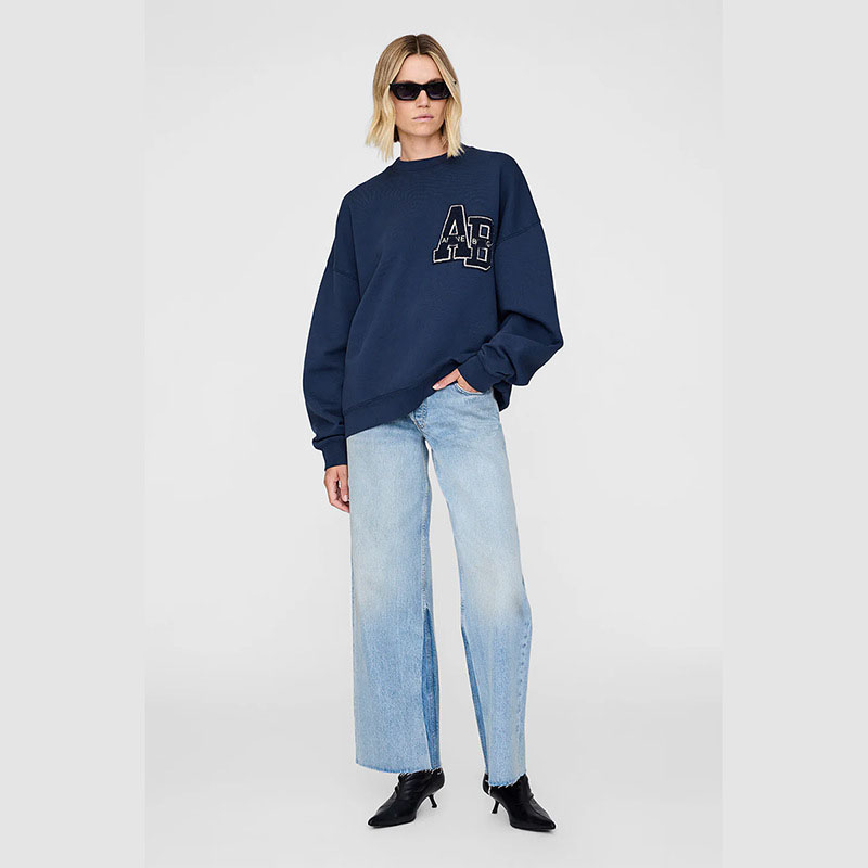 Designer AB Classic Fall/Winter 2025 Hand-Embroidered Letter Print Fleece Sweatshirt For Women - Crew Neck Regular Fit Cotton Pullover Streetwear