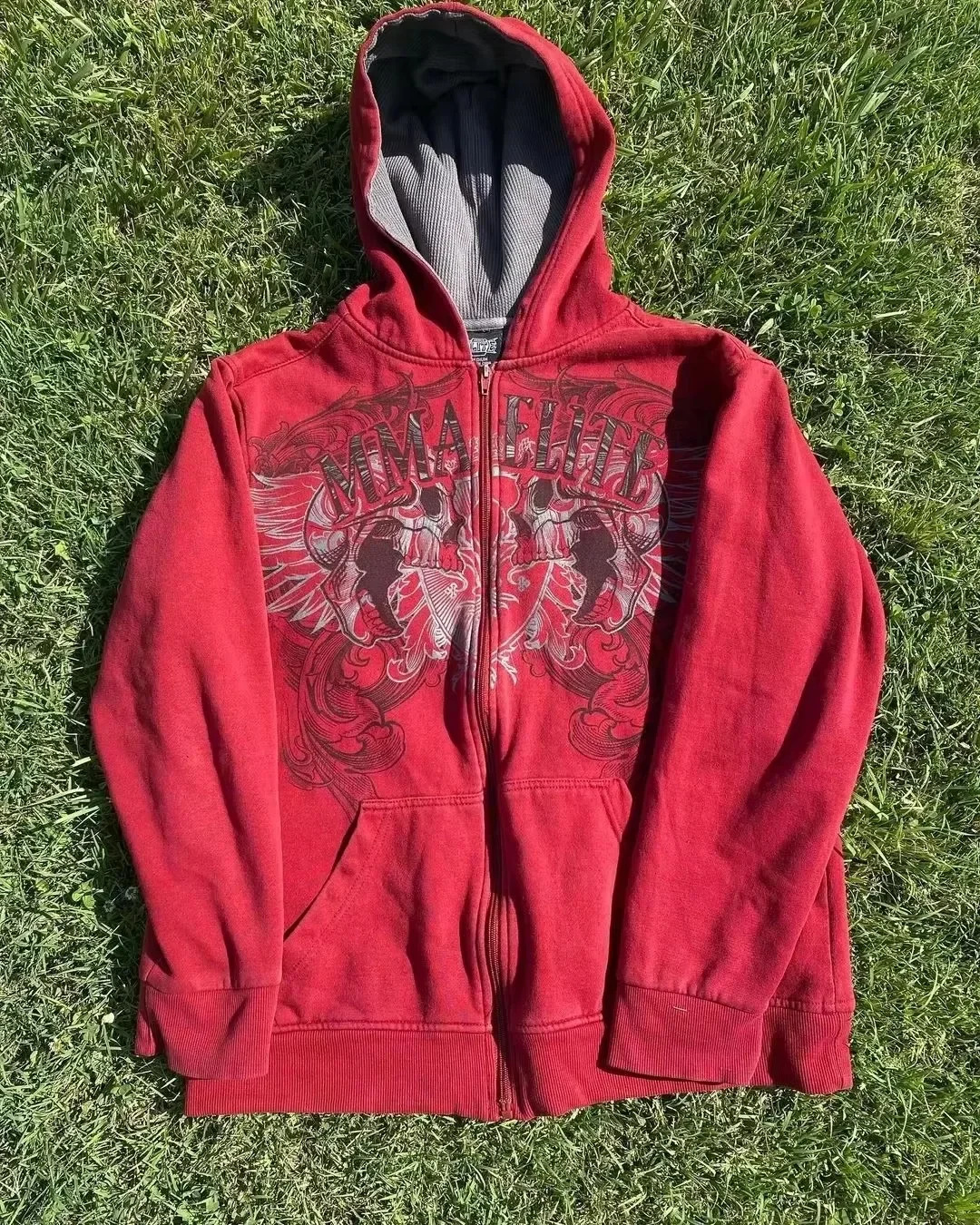 2000s Cotton Red Couple Zipper Hoodies Vintage Elite Full Zip Hoodie Sweatshirt Size Skull Snake Red Y2K Sweatshirts 250903