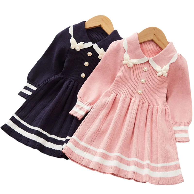 Toddler Girl Winter Dress Fashion Butterfly Knitted Dress for Children Clothing Year Gift Kids Wear250902