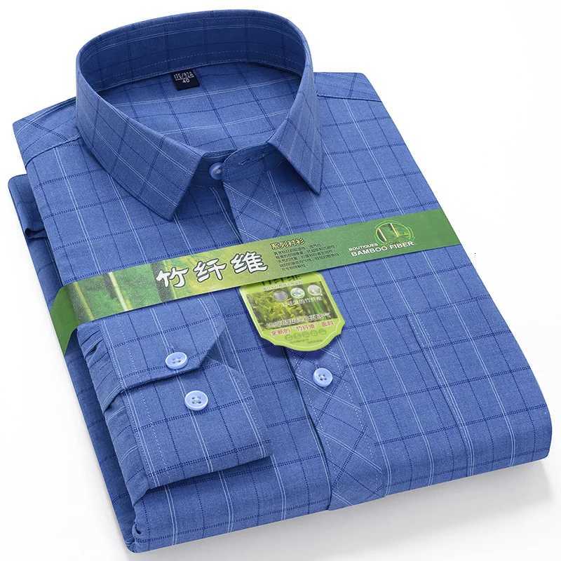 High Quality Bamboo Fiber Mens Dress Shirts Autumn AntiWrinkle Soft Camisa Social Print Striped Business Oversized 7XL 6XL 5XL X250903