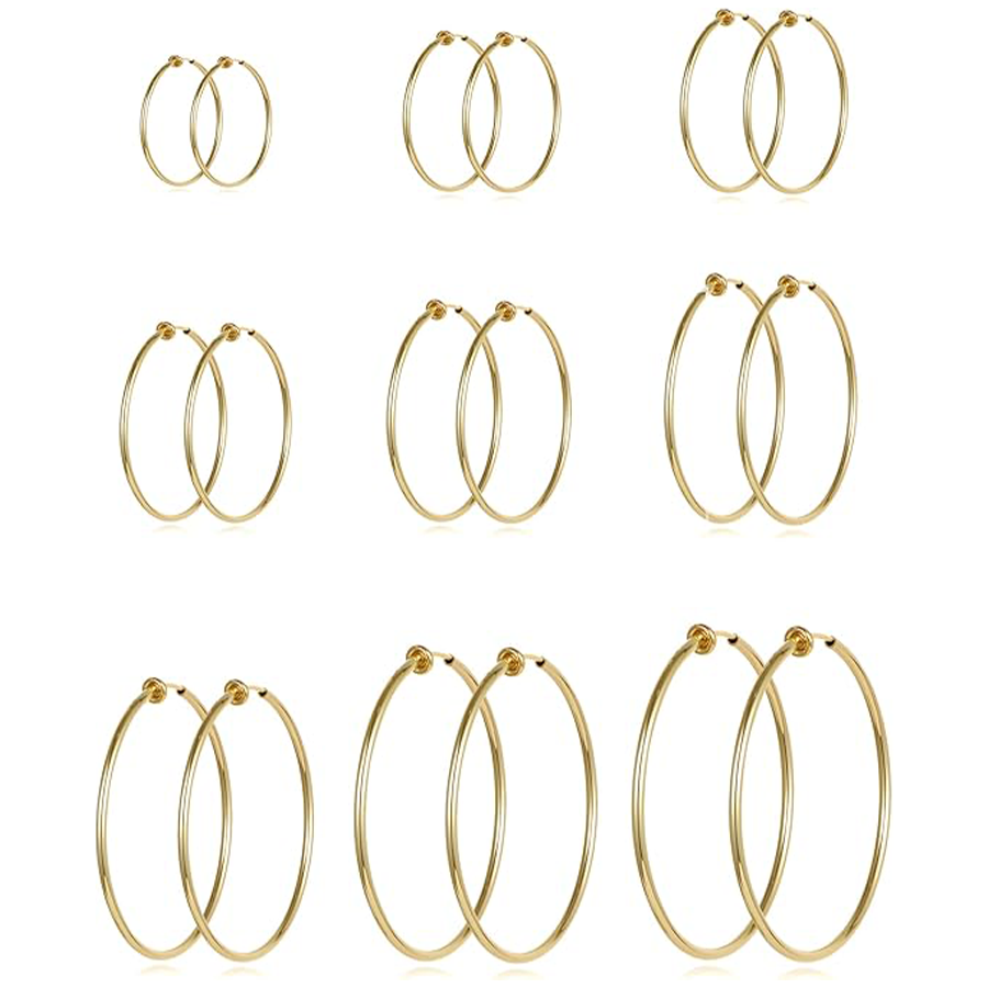 9 Pairs Clip on Hoop Earrings Non Pierced Fake Spring Hoop Earrings for Women Men Gold Tone