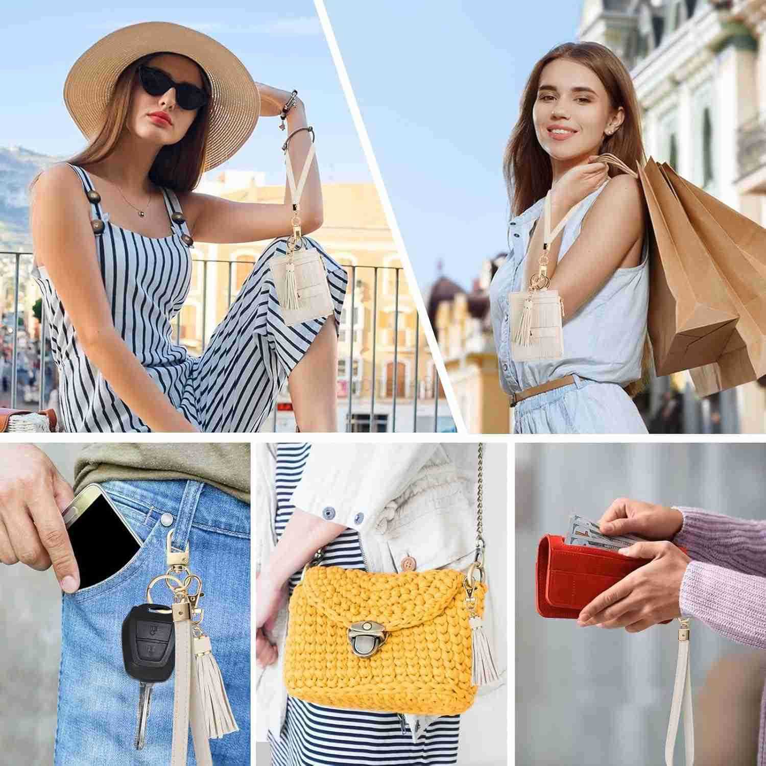 Small Wristlet Wallets for Women RFID CARD Holder Wallet Keychain Wristlet Wallet CARD Wallets for Women BeigeZ250910