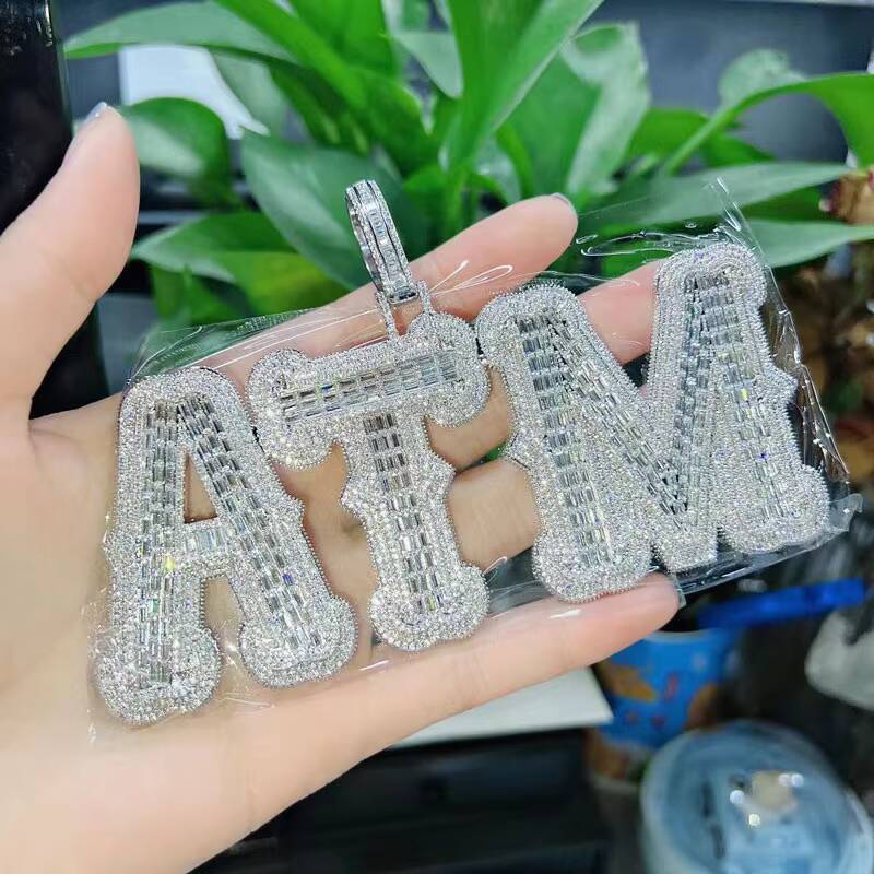 Real Gold Plated Icy Name Pendant Womens DIY Hip Hop Brass Jewelry with Moissanite Diamond Customizable Letter Shape Necklace