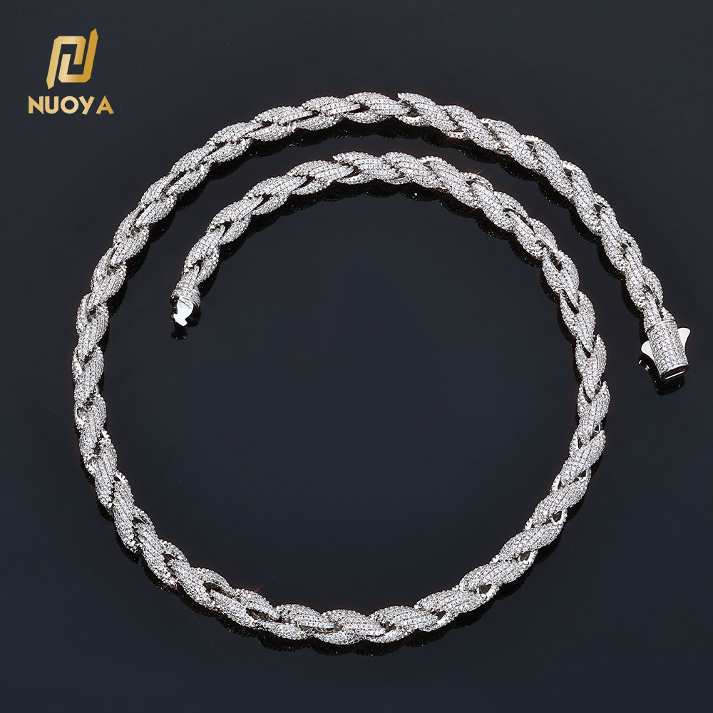 NUOYA Mens Luxury Twisted Rope Chain Necklace 810mm Full Moissanite Iced Out Diamond Hip Hop Fine Jewelry for Men Women
