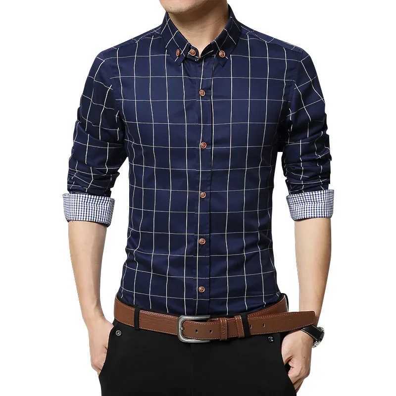 brand Men dress shirts plaid Business mens Work Shirt Casual Cotton Shirts Long Sleeved blouse Fashion slim social Shirts Man X250903