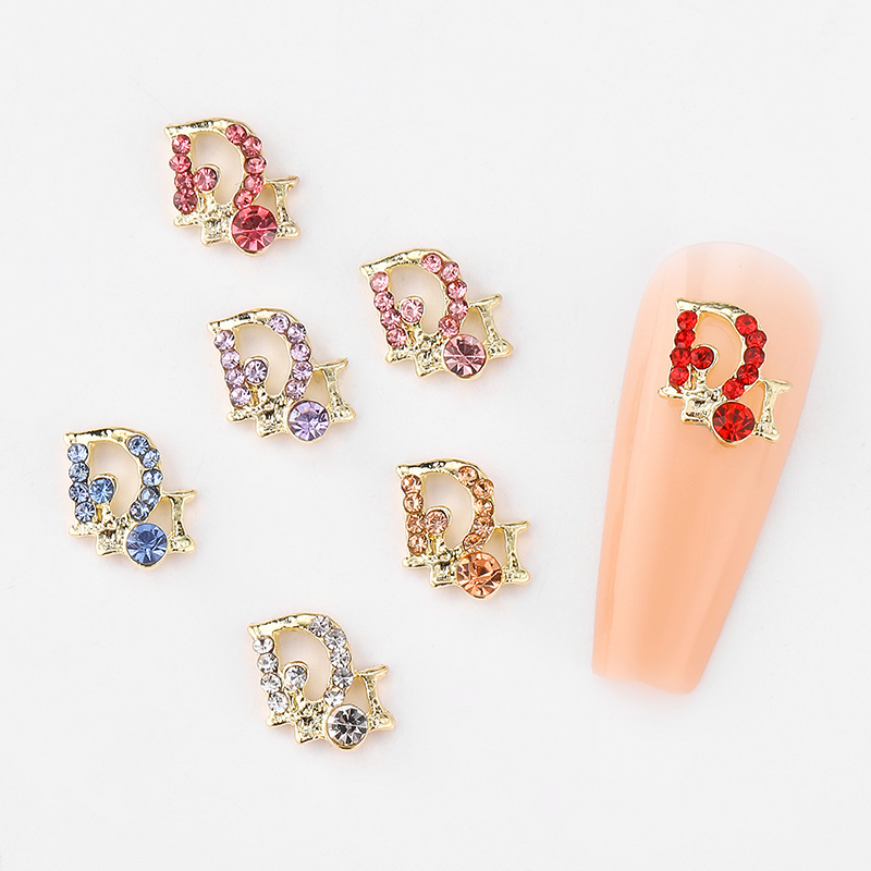 Handcrafted Nail Stickers European American INS-Style 3D Sparkly Rhinestone Letter Nail Art Accessories for DIY, INS Bestseller