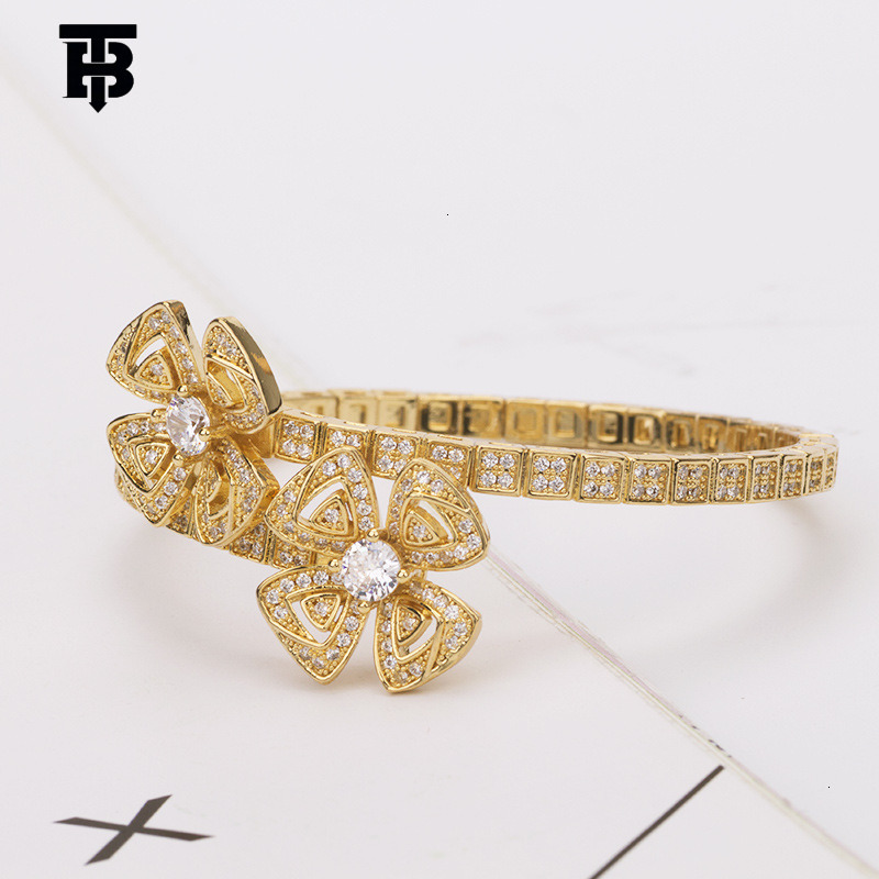 TB BHULAMTE Designer Lady Eternal Petal Bracelet Zircon Fashionable Modern Women's Jewelry Spring Snake Bone Hollow Double Flower Accessory