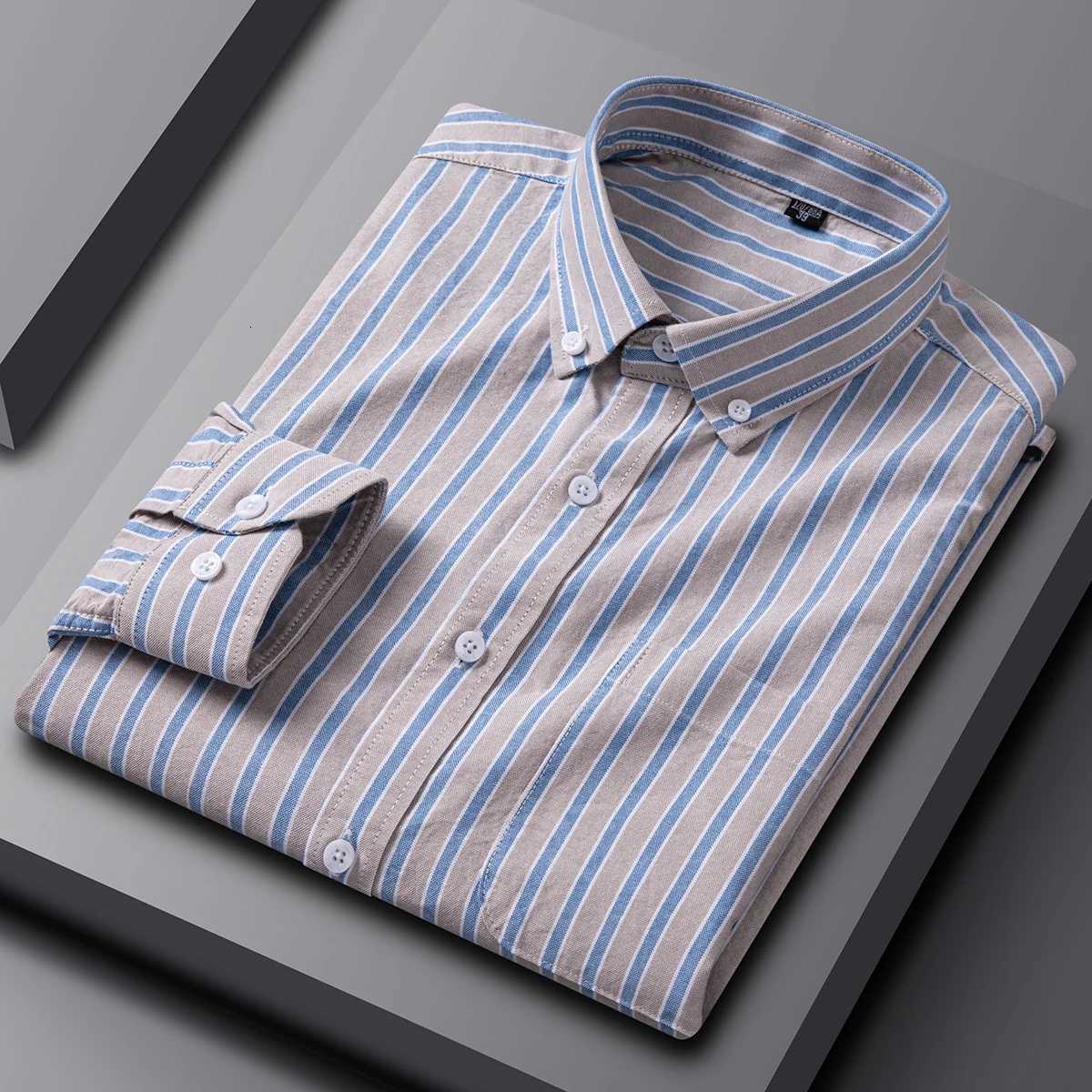 New in shirt 100cotton oxford plaid long sleeve shirts for man slim fit formal plain shirt soft striped casual elegant clothes X250903