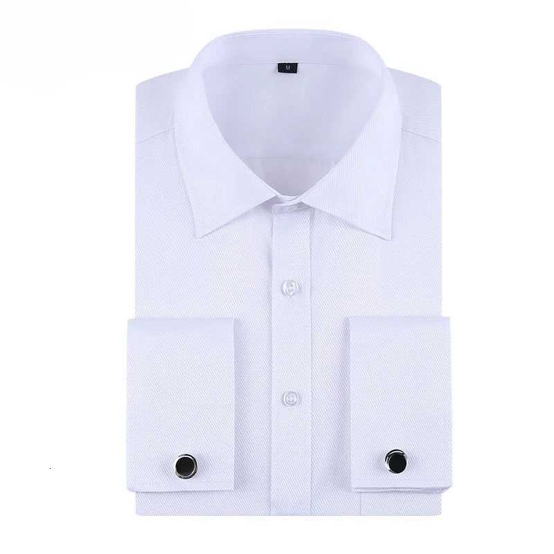 Social Formal French Cuff Long Sleeve Men Shirt Wedding Party Office Work Mens Dress Shirt Solid Color White Shirts Business 6XL X250903
