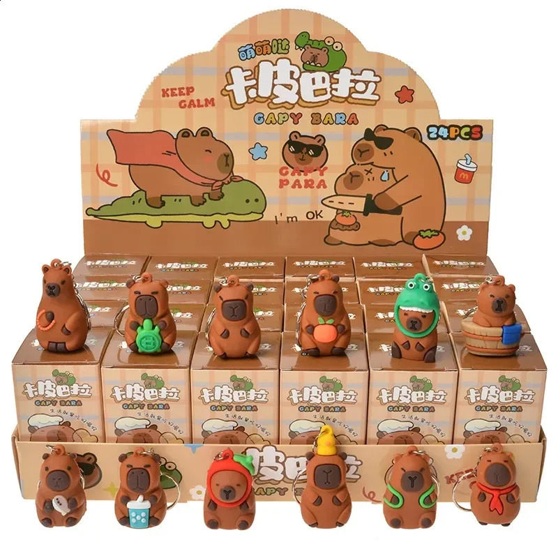 Cute 24pcsSet Capybara Figure Blind Box Anime Capibara Figures Doll Keychain Pendant Decoration Toy For Children Christmas Gift 250903