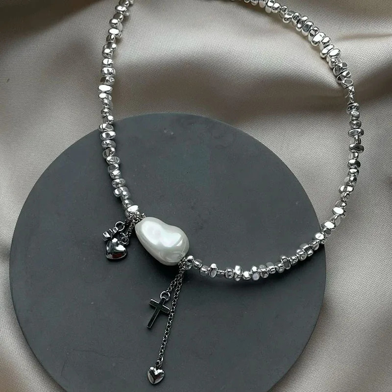 Elegant Irregular CCB Pink Stone Beads Chain Heart Pendant Necklace For Women Choker Dinner Party Valentines Jewelry N0498 250915