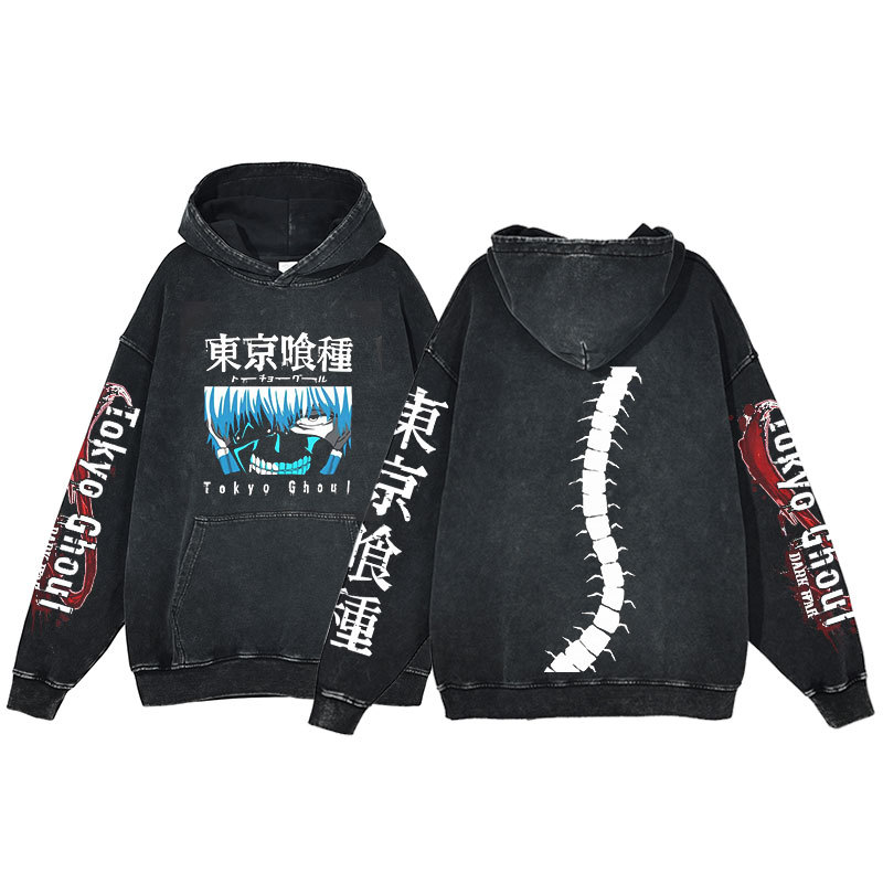 Anime Tokyo Ghoul Hoodie Ken Kaneki Print Harajuku Washed Hooded Sweatshirt Men's - VT2740