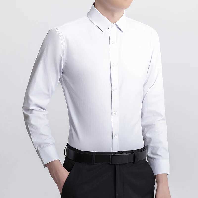 New Plus Size Men Solid Color Business Shirt Fashion Classic Basic Casual Slim White Long Sleeve Shirt Brand Clothes X250903
