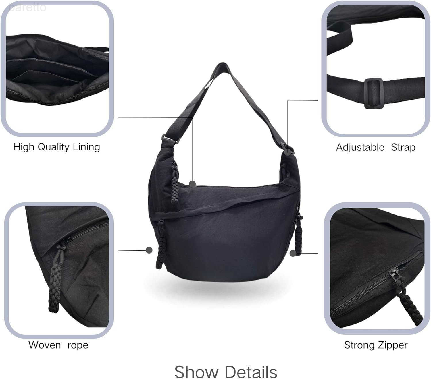 Trendy Nylon Crescent Crossbody Purse Hobo Shoulder Bag M250903