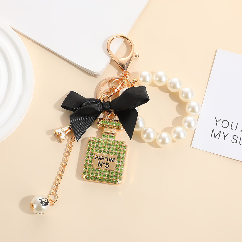 keychain designer keychain style bowknot pearl perfume bottle rhinestone bag keychain metal key pendant mini bag keychain