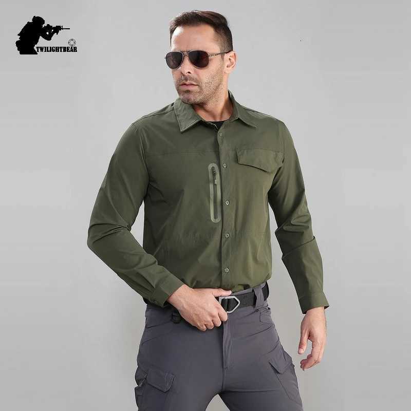 Stretch Mens Shirt Multiple Pockets Quick Drying Shirts High Quality Male Elastic Tooling Shirt Men Clothing Casual Shirts AF54 X250903