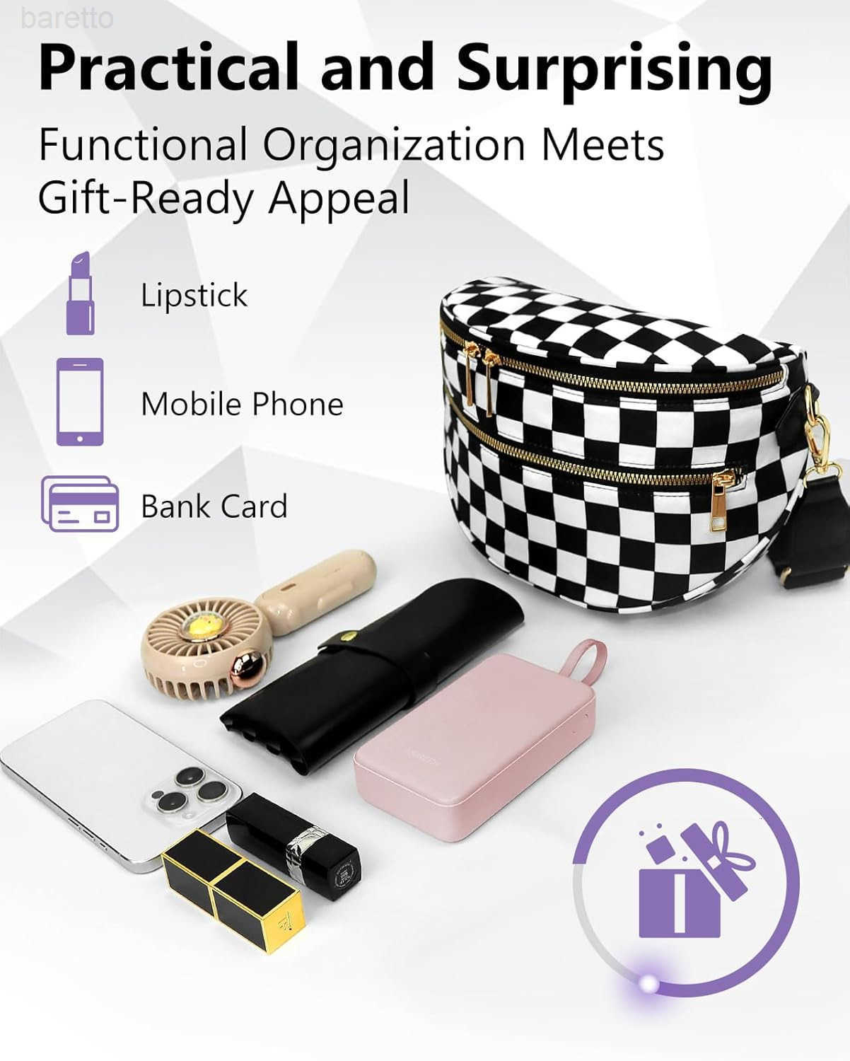 Womens Crossbody Bum Bag Trendy Crescent Plaid Waist Bag with Large Pockets and Strap Sling Pack for Casual Travel Outdoor One Fize fits All Pink and 