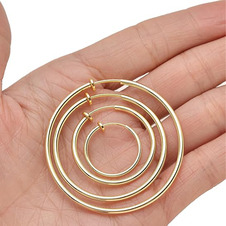 9 Pairs Clip on Hoop Earrings Non Pierced Fake Spring Hoop Earrings for Women Men Gold Tone