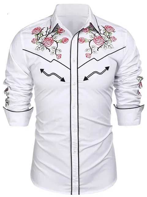 2025 New Mens Shirt Western Shirt Floral Print Lapel Street Long Sleeve Button Clothing Fashion Street Designer Western Style X250903