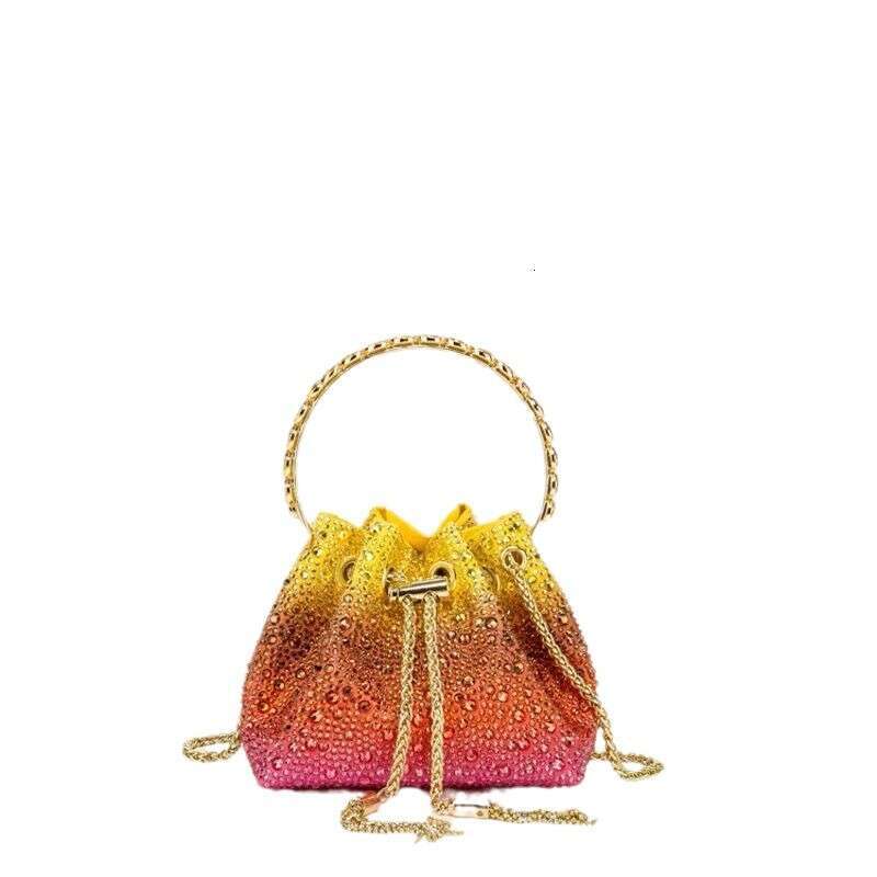 2024 New Shiny Bucket High-end Rhinestone Sequin Chain Handbag Shoulder Crossbody High Appearance Small Bag