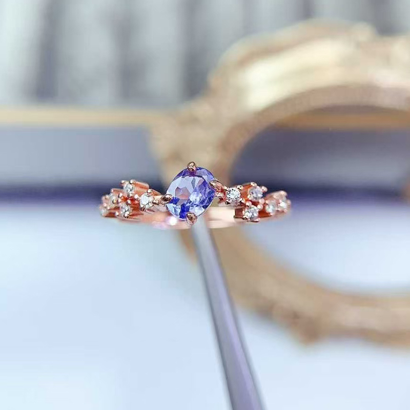 Cute 925 silver gemstone ring natural tanzanite ring 4mm*5mm VVS grade tanzanite jewelry with 18K gold plating