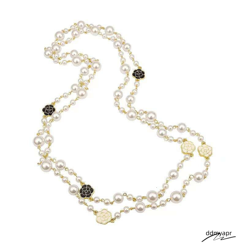 Nk-123 Oil Drip Rose Flower Style Pearl Layerable Long Sweater Chain Necklace Ddmycrazy Jewelry Wholesale Ddmycrazy