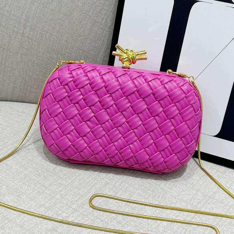 2025 New Fashion Women's Woven Evening Elegant Clutch Purse Faux PU Chain Small Shoulder Crossbody Bag