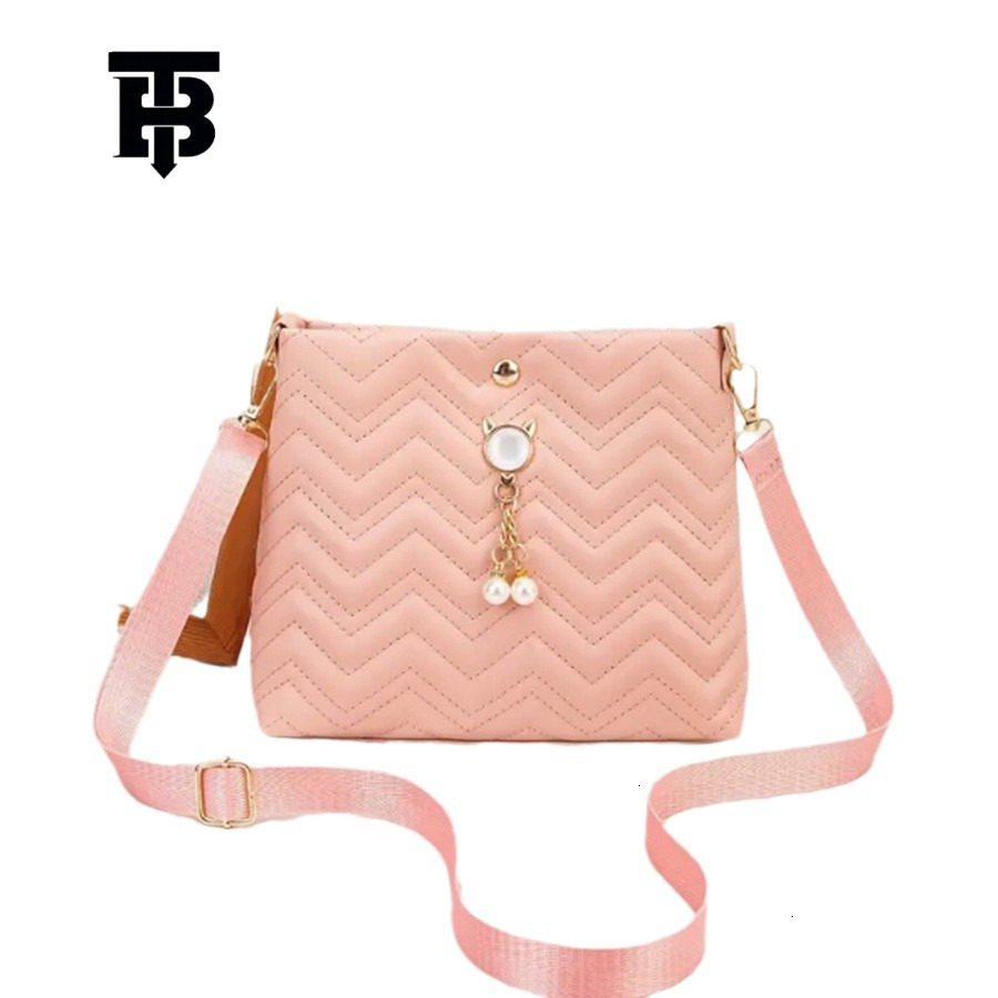 TB BHULAMTE Designer Korean-style Fashionable Wave-striped Quilted Cat Pearl Pendant Decorated Simple Women's Crossbody Bag