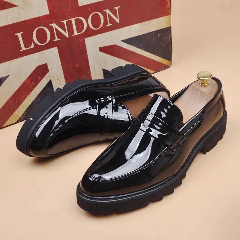 Mens Wedding Party Dress Patent Leather Man Slipon Lazy Black Trend Platform Loafers Gentleman Shoes for Men Y250903