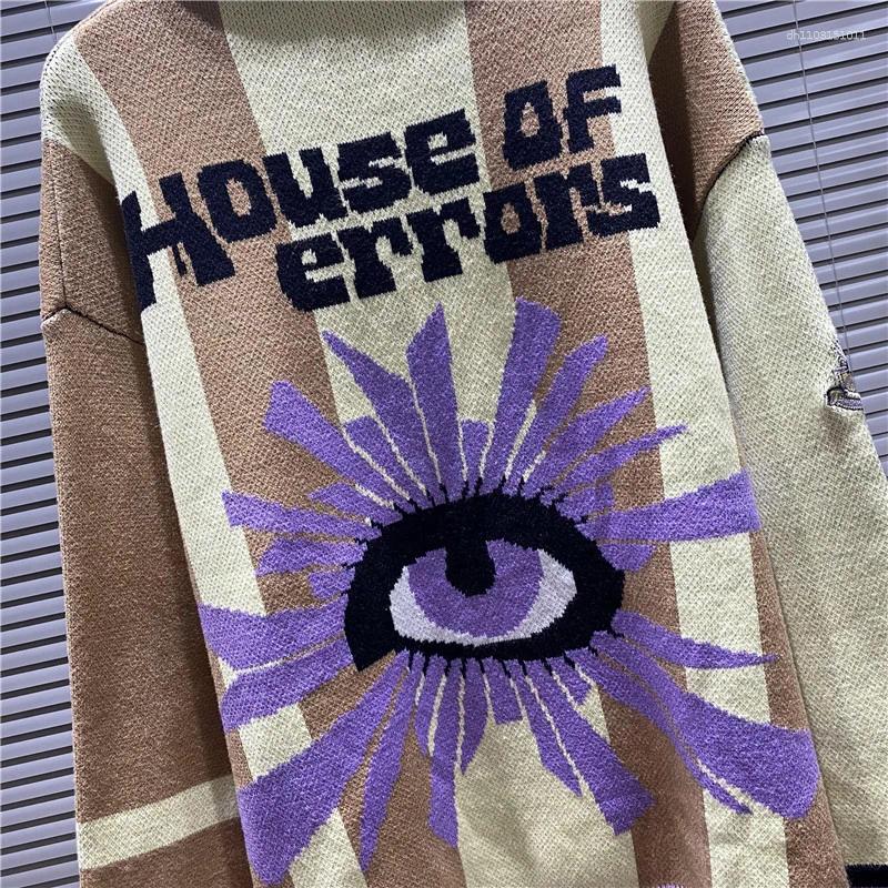 Men's T Shirts House Of Error Sweater Knitted Long Sleeve Multicolored Lapel Tops Jacquard Eye Pattern Loose Casual T-shirt