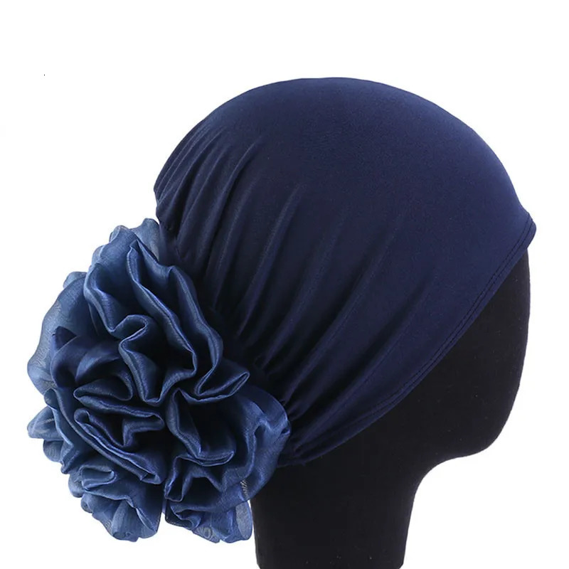 Womens Hijabs Turban Big Flower Elastic Cloth Hair Bands Hat Beanie Ladies Muslim Solid Loss Scarf Cap Accessories 250903