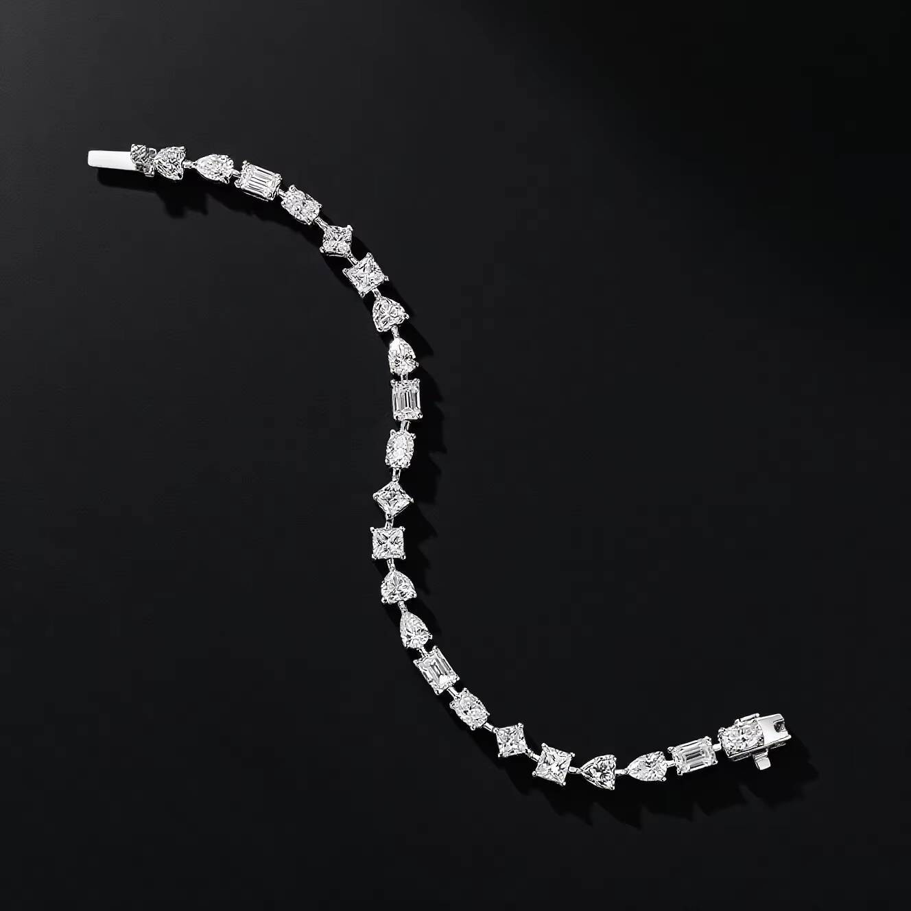 In Stock Multi Cut Moissanite Tennis Bracelet 18K White Gold Plated 925 Silver Hip Hop Jewelry Luxury Unisex Moissanite Bracelet