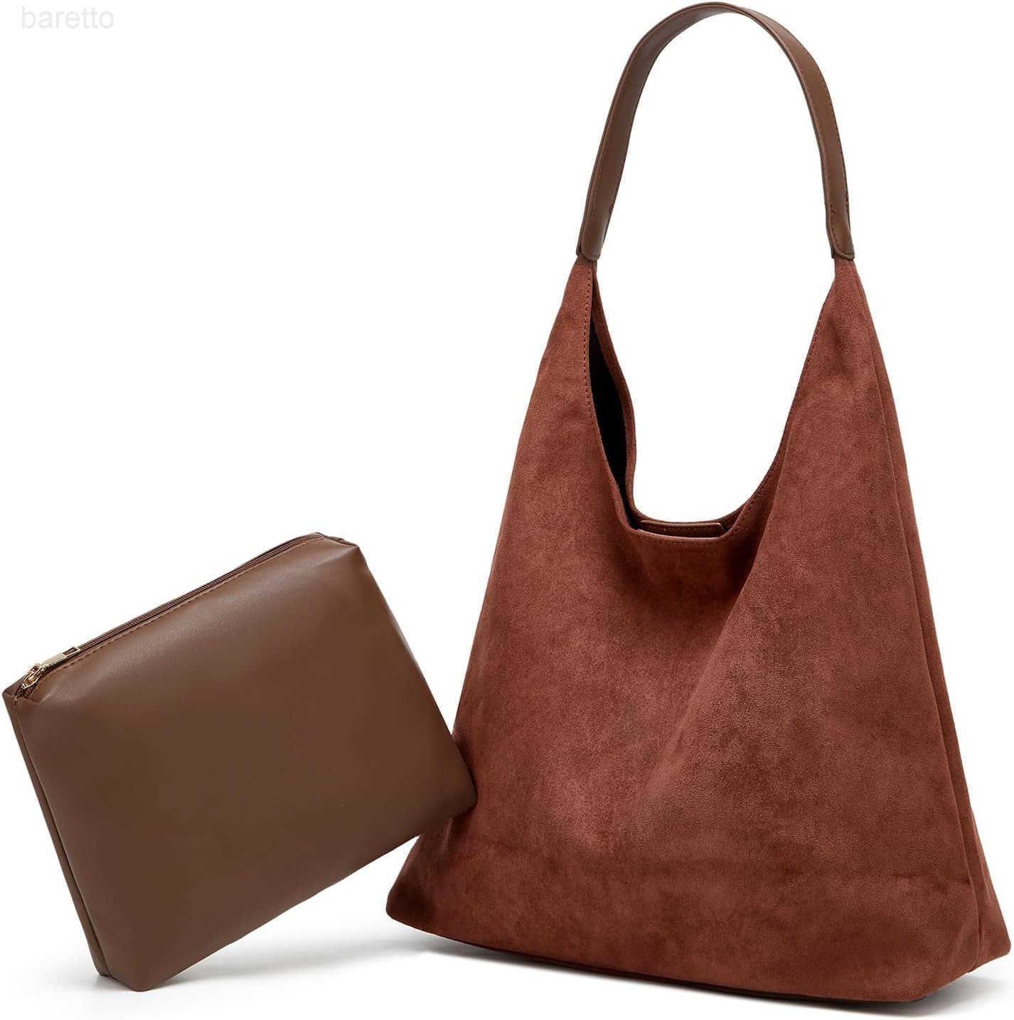 2 Pcs Slouchy Hobo Bag Women Suede Crescent Satchels Shoulder Bag Crossbody Purse Tophandle College Tote Handbag 2025 M250903
