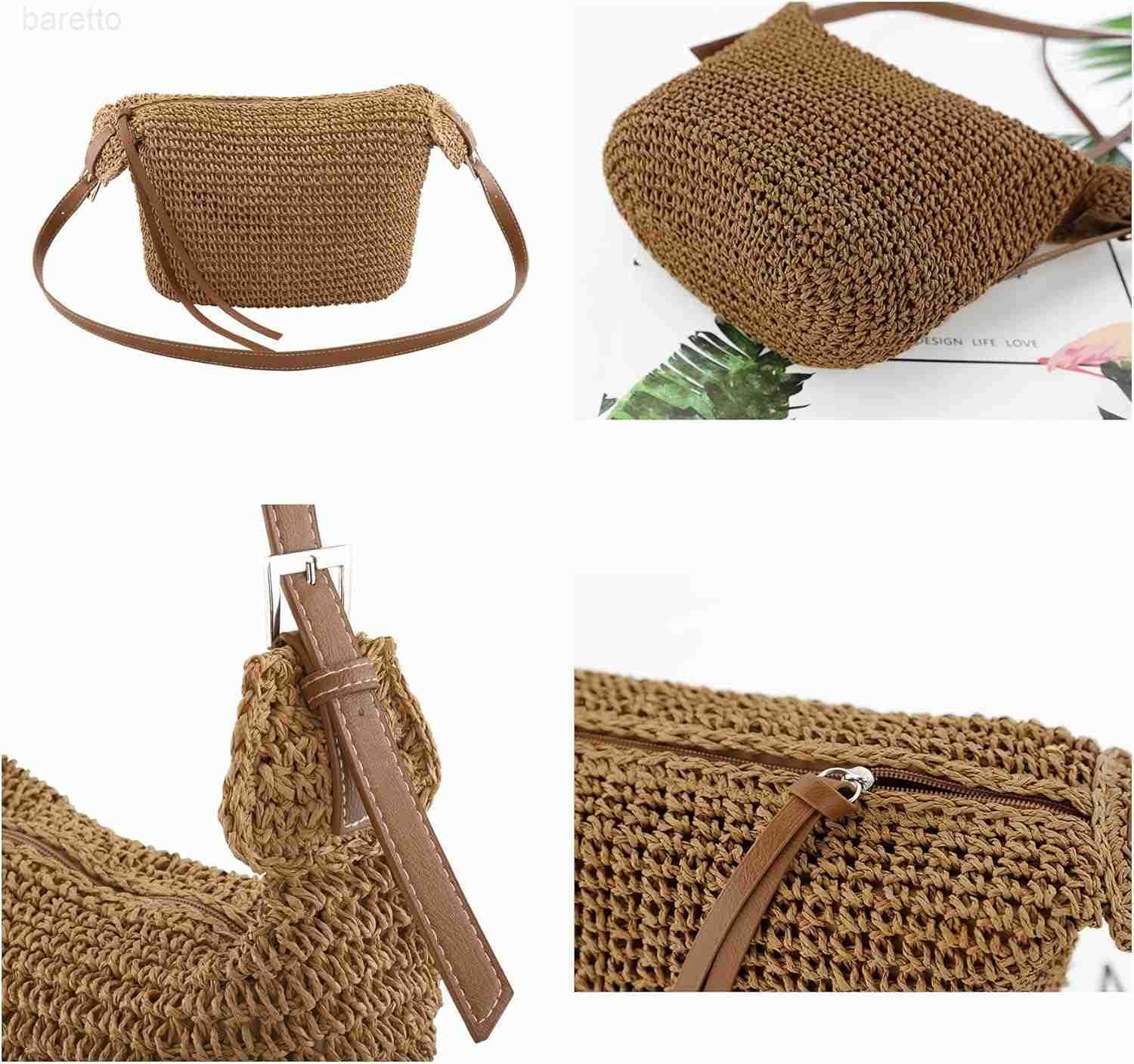 Women Straw Handbag Purse Small Summer Beach Handmade Crossbody Shoulder Tote Handbag Handwoven Beach Straw Bag M250903