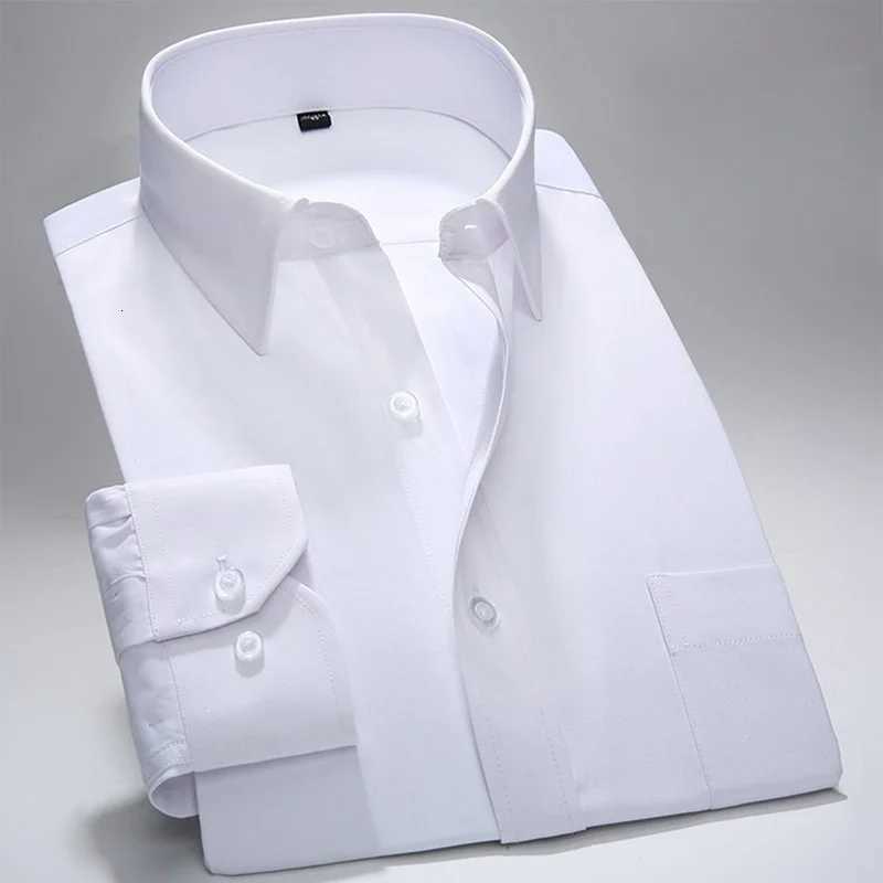 New Men Formal Shirt Long Sleeve Office Solid Color AntiWrinkle Fashion Business Pocket White Social Pocket Blue Shirt S7XL X250903