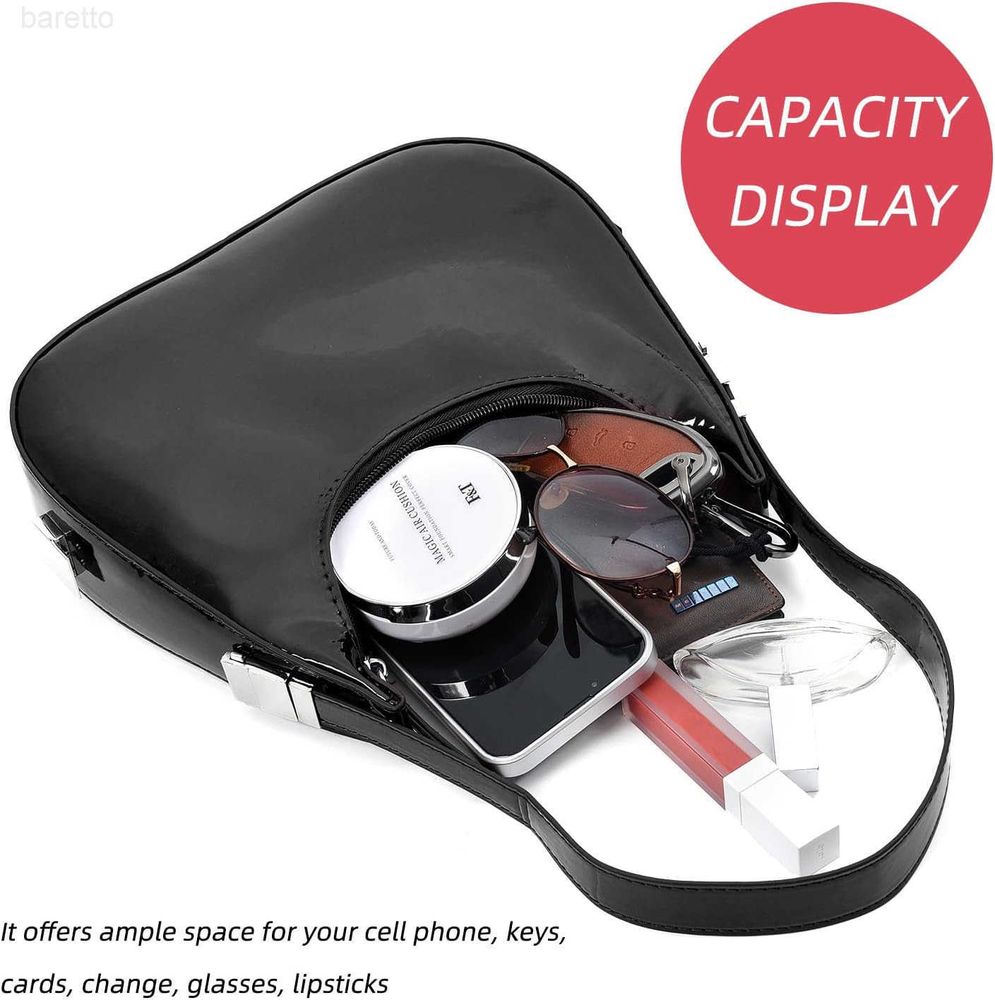 Y2K Moon Bag Womens Crescent Shoulder Bag Retro Handbags Top Handle Patent Leather Cute Small Underarm Bag M250903