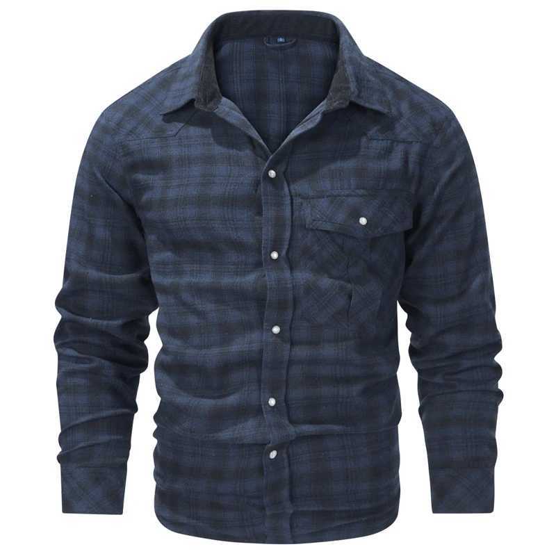 Spring Autumn Mens Plaid Shirts Men Retro Pearl button Long Sleeve Cotton Shirt Mens Windbreaker Flannel Shirt Clothing X250903