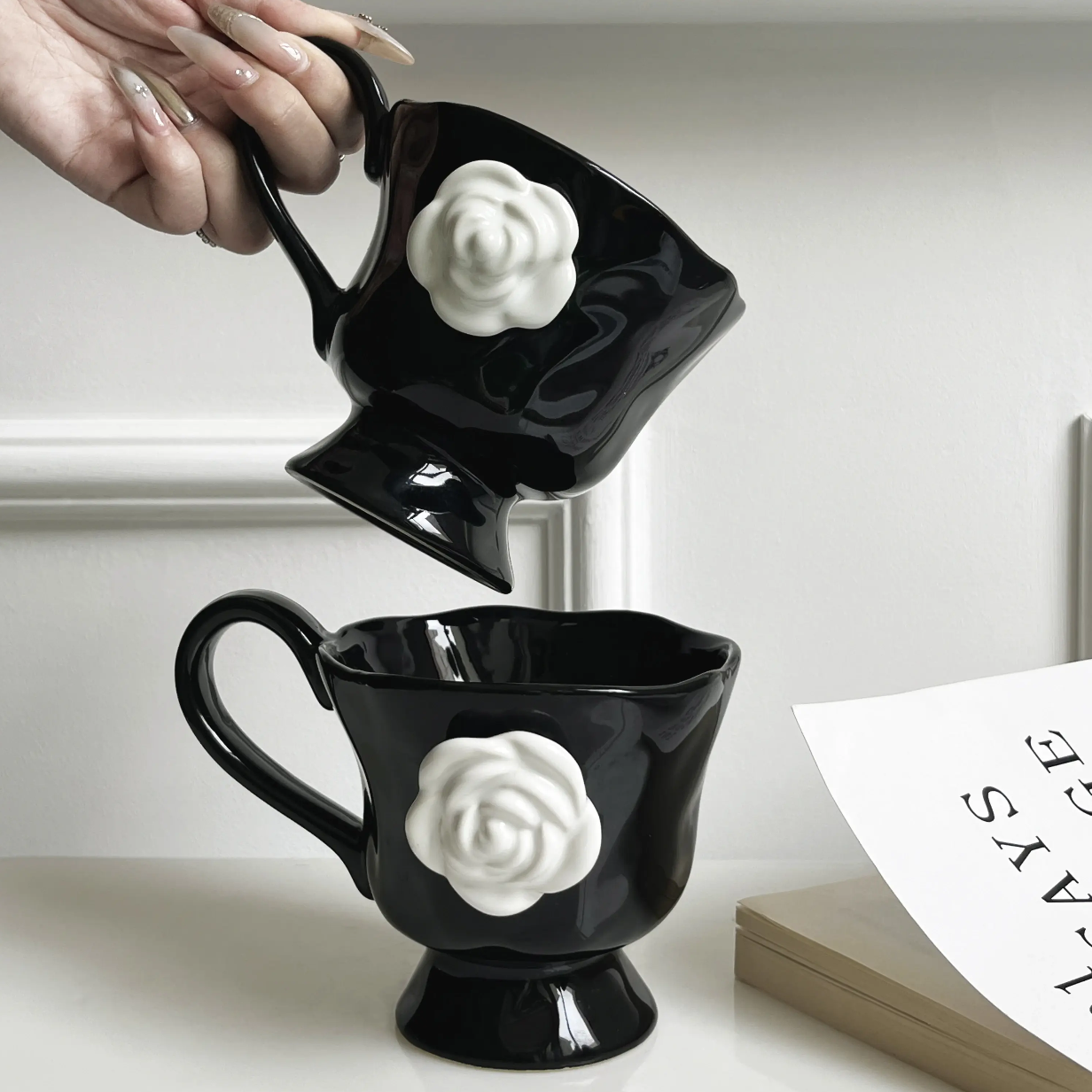 Designer Luxury Camellia Ceramic Mug 350ml Exquisite Design Tea Cup for Afternoon Tea or Coffee Back to School Gift or Souvenir Coffee Cup Gift Christ