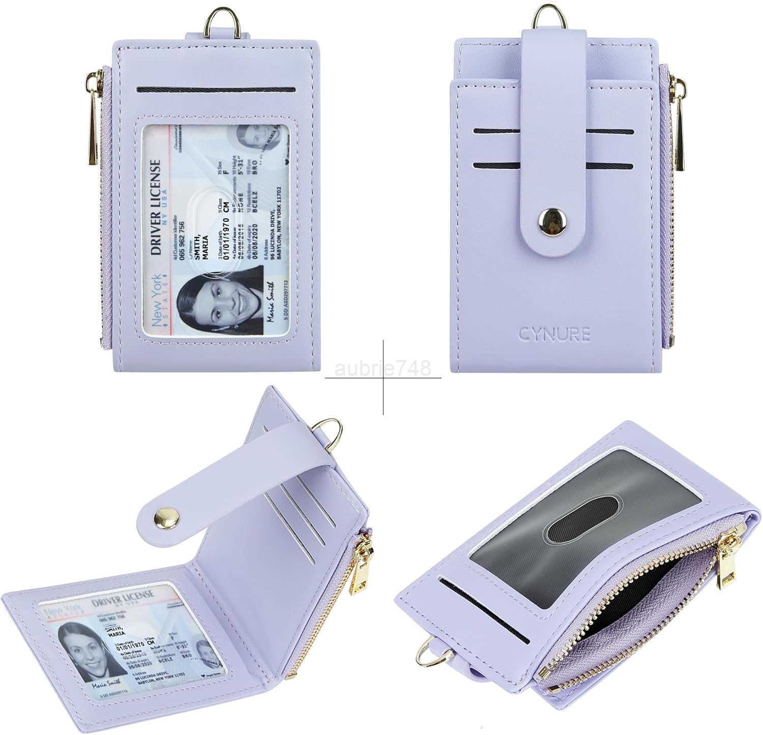 Women Men Leather RFID Blocking Card Holder Slim Small Zipper Keychain Front Pocket Wallet with 2 ID Window M250904
