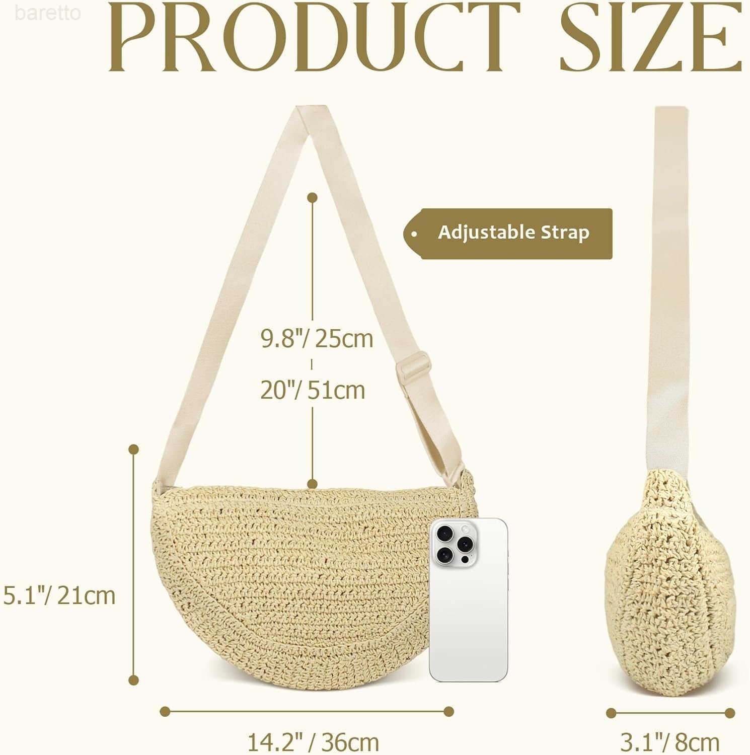 Straw Crossbody Bag for Women Summer Woven Beach Handbag Crescent Shoulder Purses with Adjustable Strap 2025 M250903